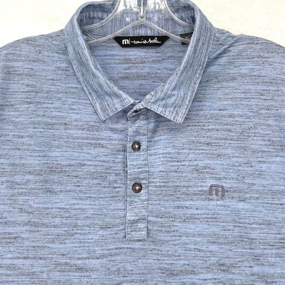 Travis Mathew Golf Polo Shirt Mens XL Blue Heathered Space Dye Short Sleeve